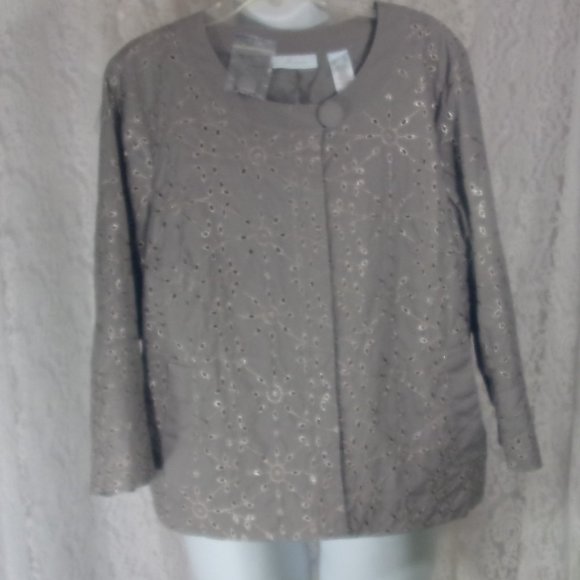 J H Collectible Summer Taupe/Grey Eyelet Jacket NWOT - Picture 1 of 5